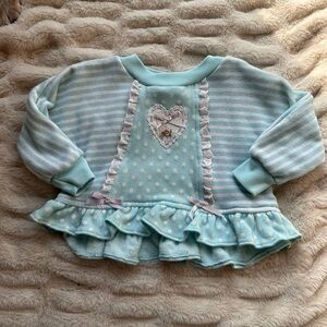 Blue Striped Kids Top with Heart Detail